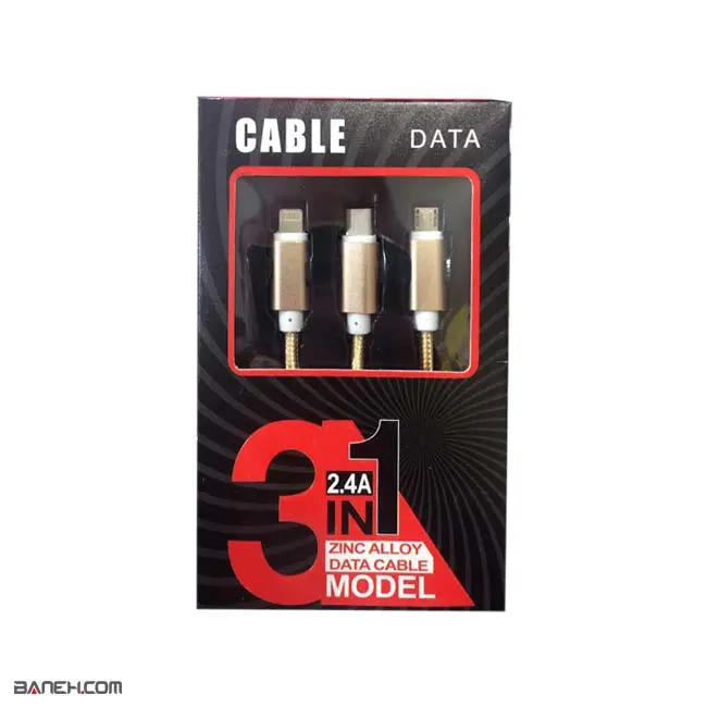 کابل تبدیل 3 کاره 2.4A Zinc Alloy 3in1 Data Cable