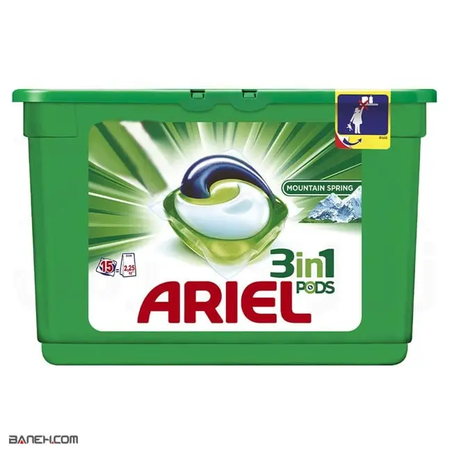 لوازم جانبی لباسشویی قرص ماشین لباسشویی آریل بسته 15 عددی Ariel 3in1 Pods