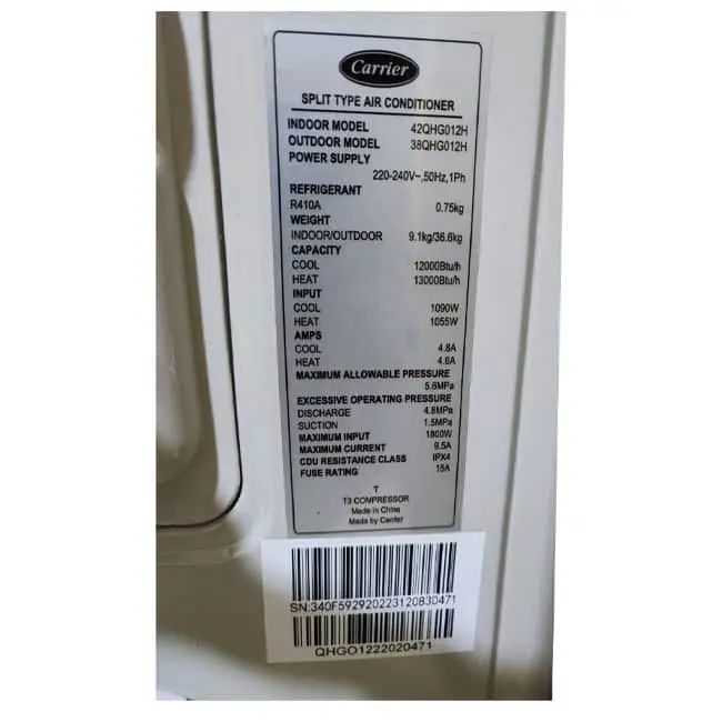 کولر گازی کریر 12000 کم مصرف 42QHG012H T3 R410A