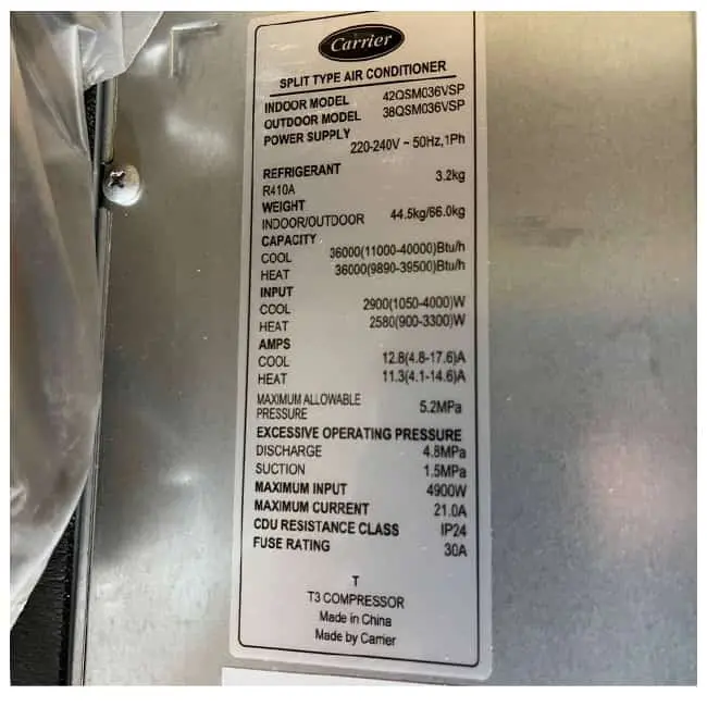 داکت اسپلیت کریر 36000 اینورتر 42QSM036VSP T3