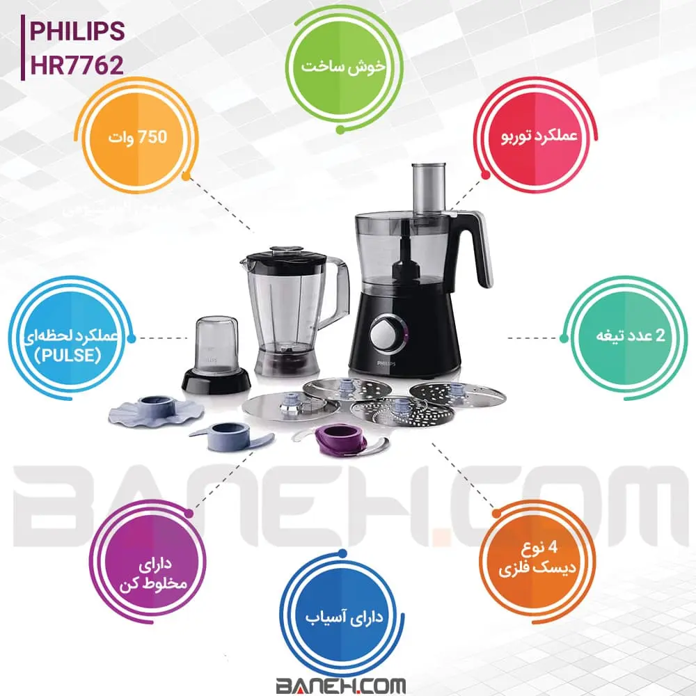 غذاساز فیلیپس 750 وات Philips Food Processor HR7762