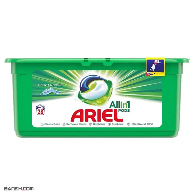 لوازم جانبی لباسشویی قرص ماشین لباسشویی آریل بسته 28 عددی Ariel Allin1 Pods