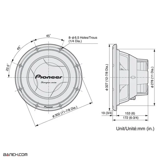 ساب ووفر خودرو پایونیر TS-W308D4 Pioneer Car Subwoofer