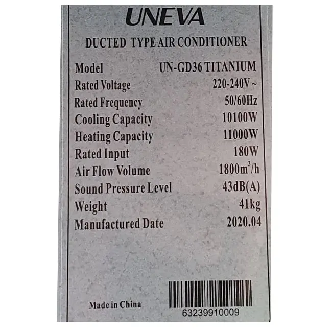 کولر گازی سقفی یونیوا 36000 اینورتر UN-GD36 Titanium