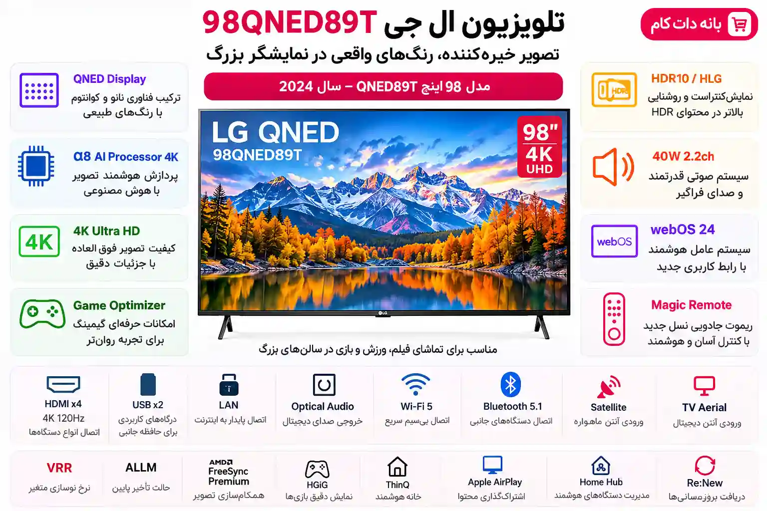 مشخصات تلویزیون ال جی 98QNED89T