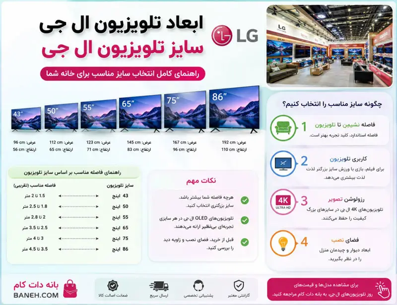 سایز تلویزیون ال جی