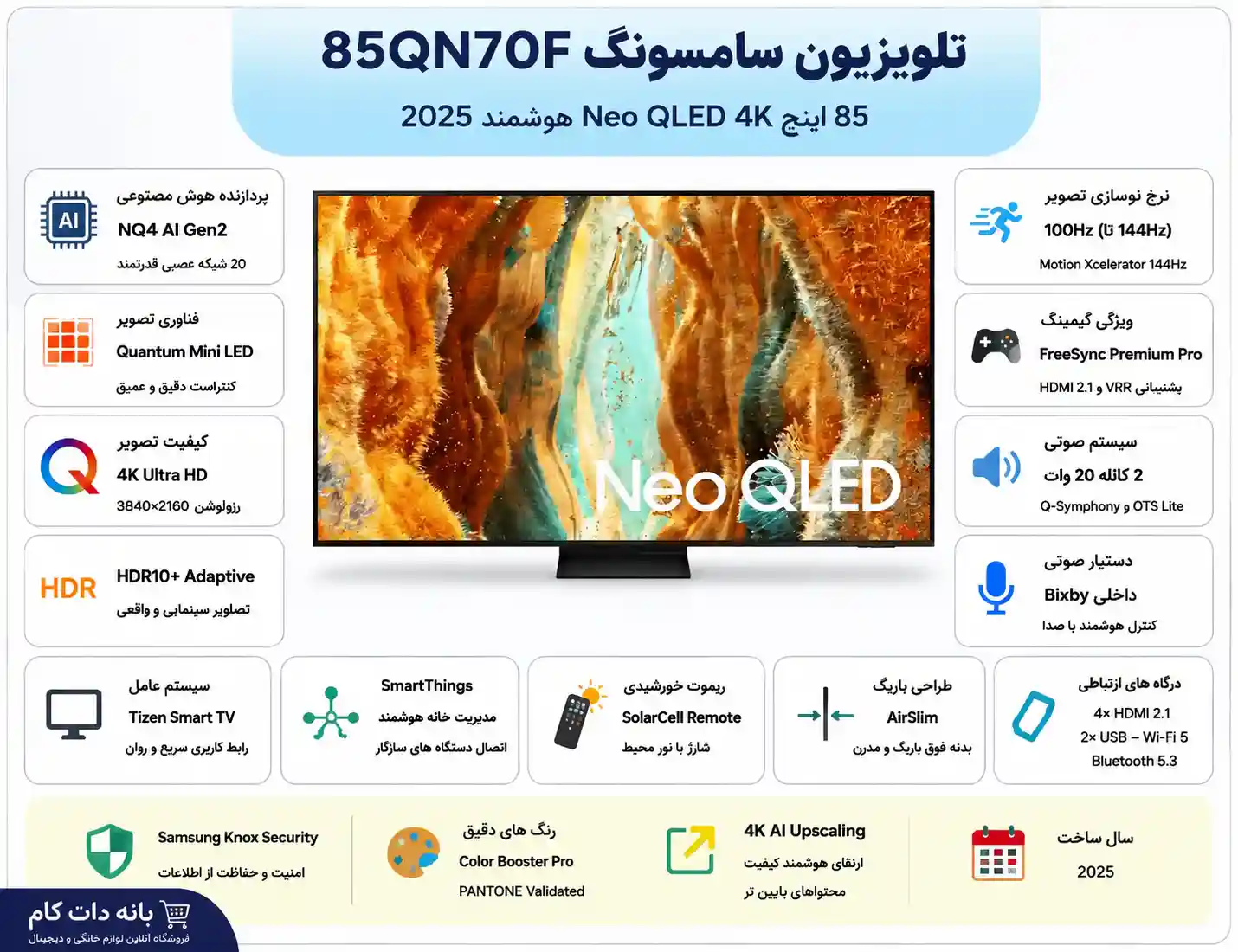 4 تلویزیون سامسونگ 85QN70F قیمت تلویزیون سامسونگ 85QN70F