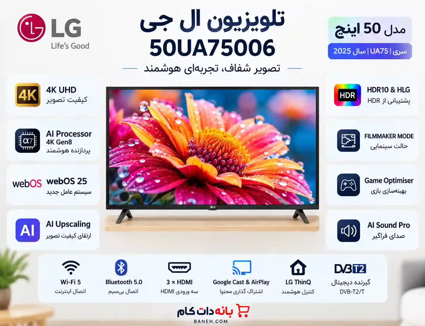 مشخصات تلویزیون ال جی 50UA75006