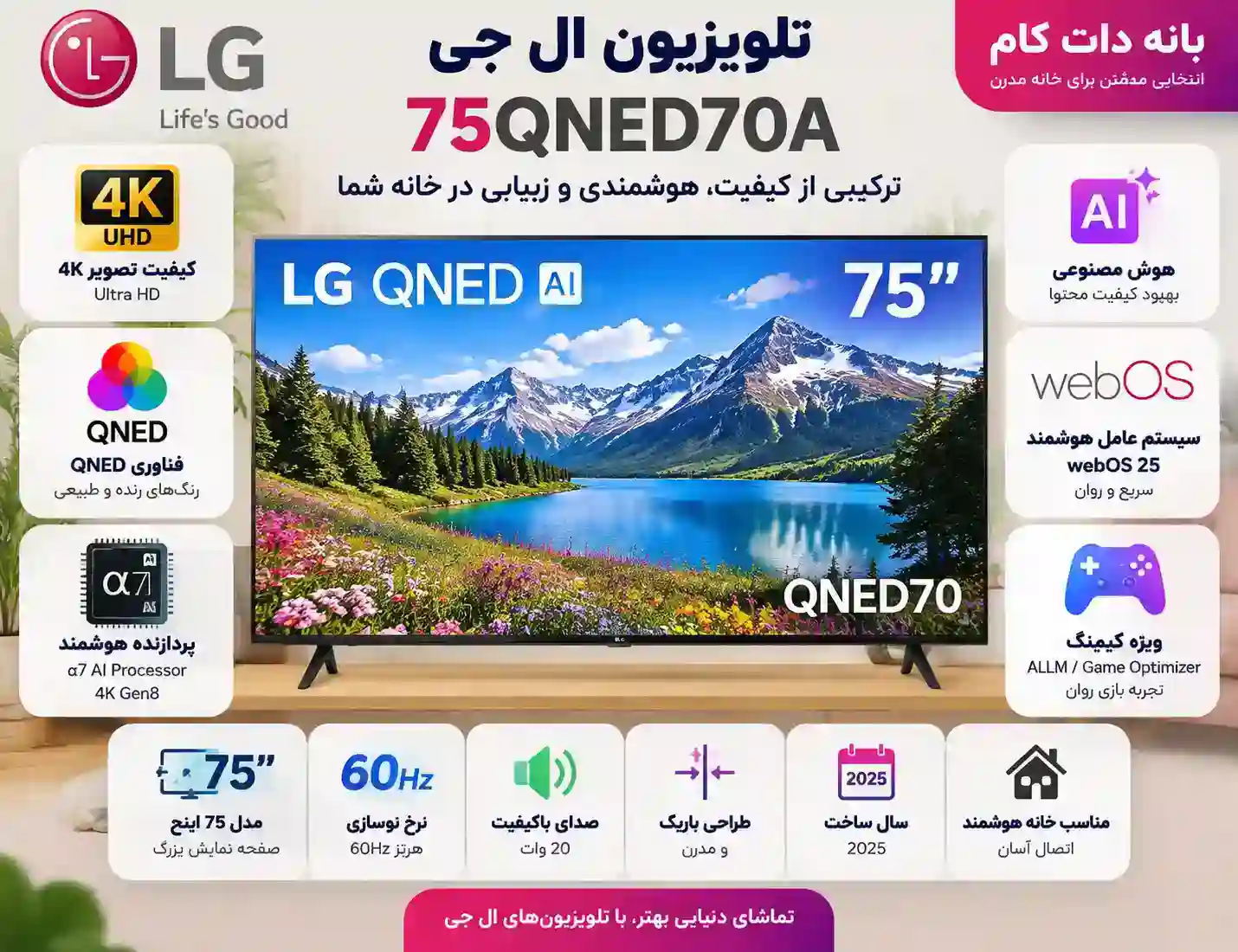 2 تلویزیون ال جی 75QNED70A قیمت تلویزیون ال جی 75QNED70A