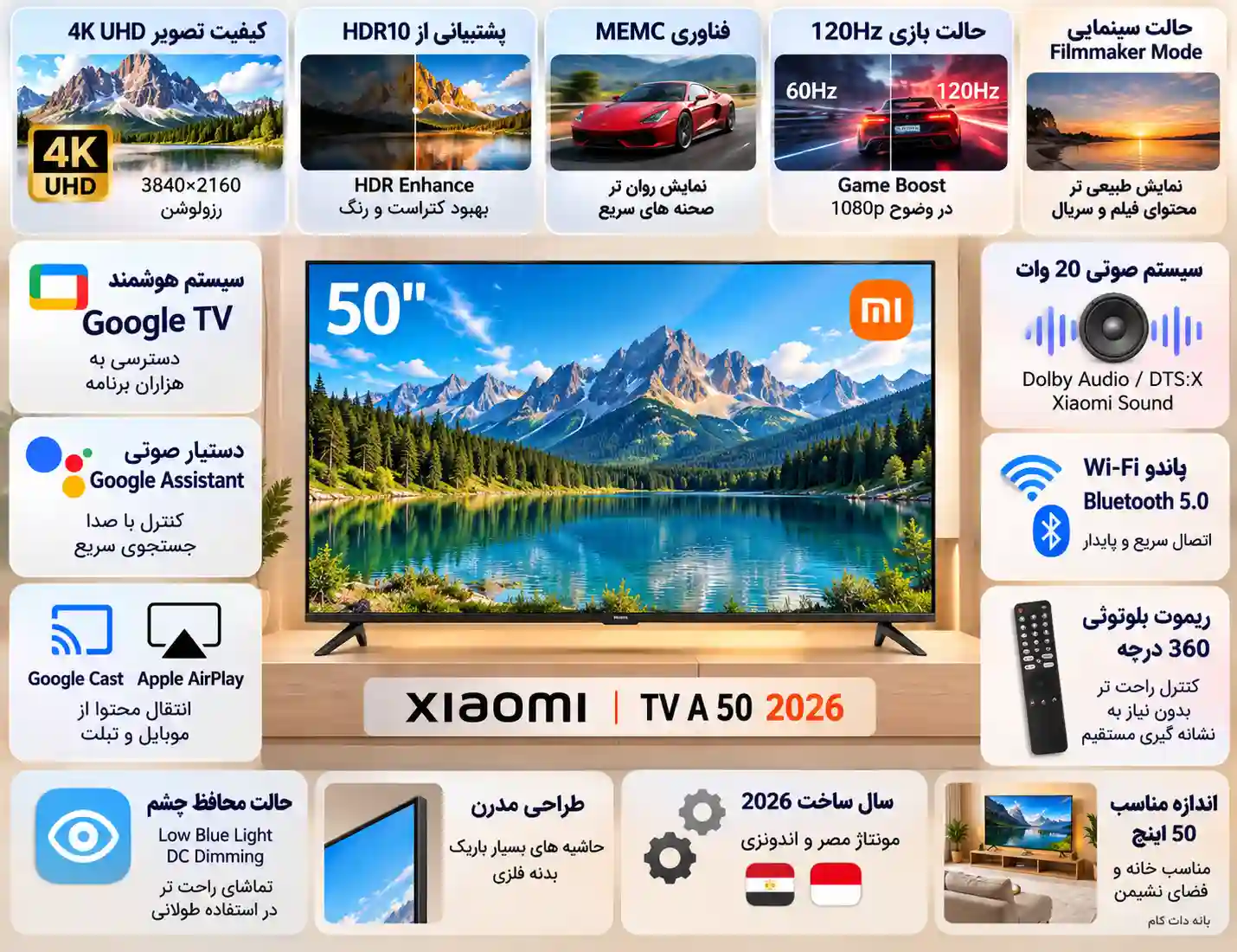 مشخصات تلویزیون شیائومی 50A 