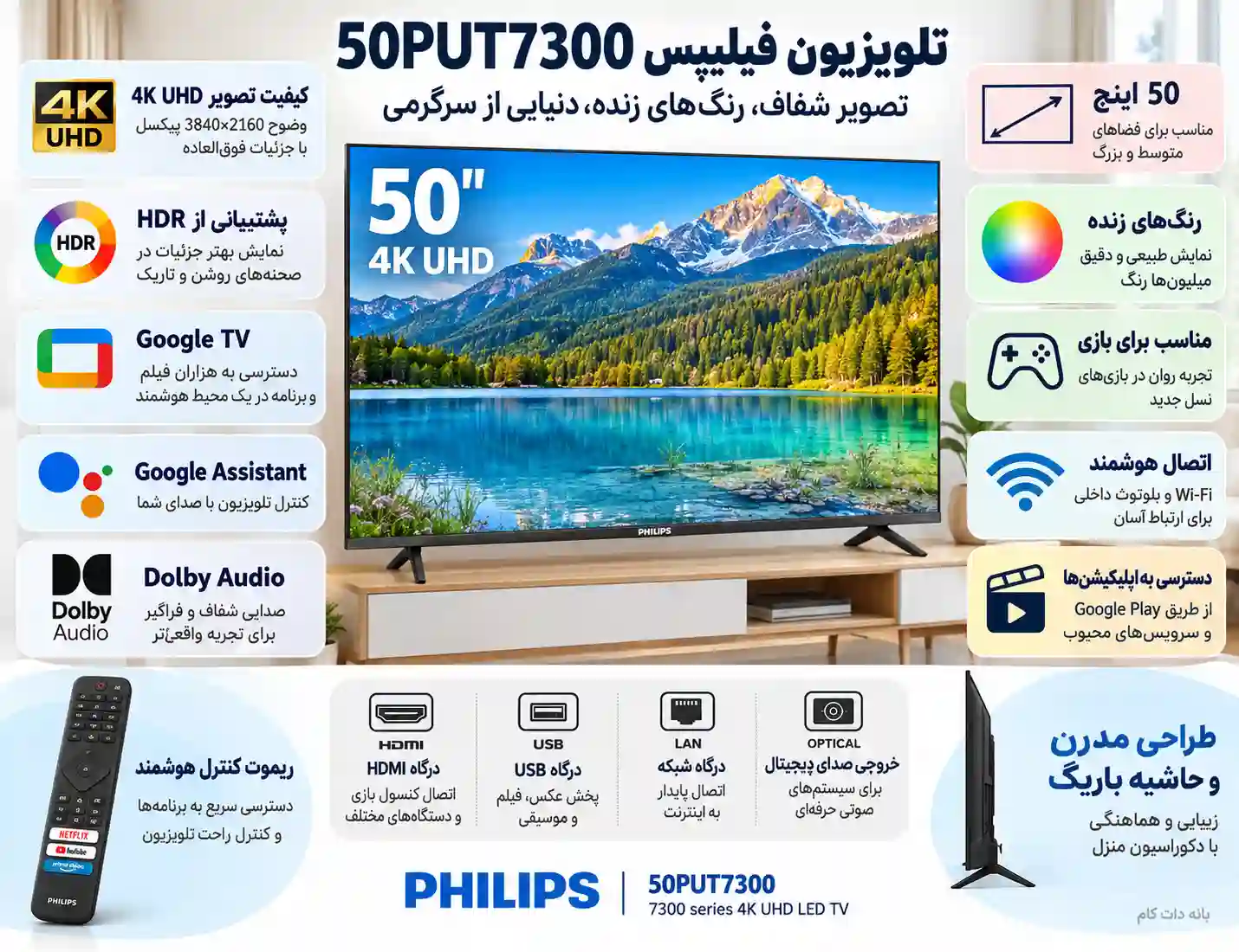 مشخصات تلویزیون فیلیپس 50PUT7300