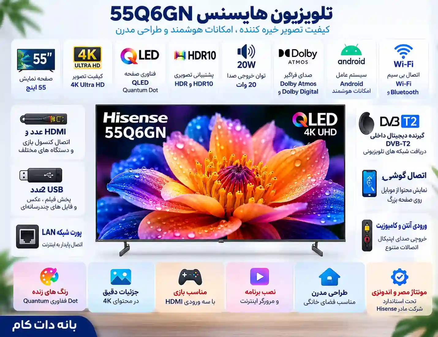 مشخصات تلویزیون هایسنس 55Q6GN