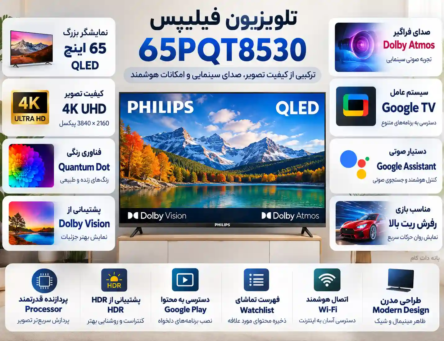 مشخصات تلویزیون فیلیپس 65PQT8530
