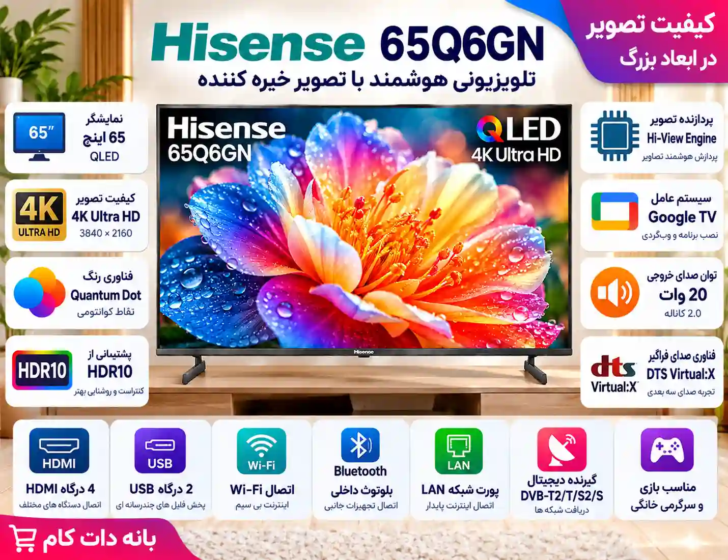 4 تلویزیون هایسنس 65Q6GN مشخصات تلویزیون هایسنس 65Q6GN