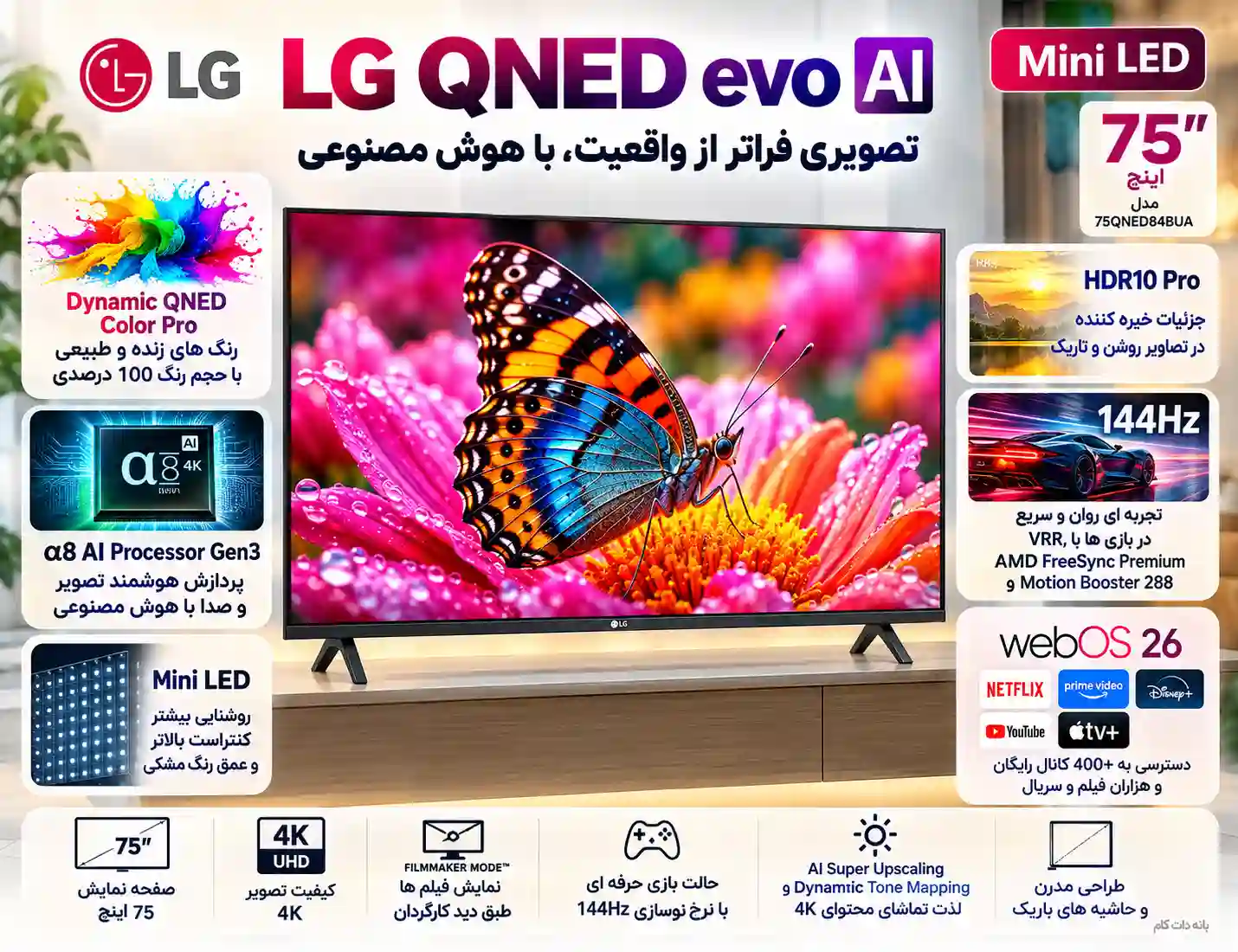 مشخصات تلویزیون ال جی 75QNED84B