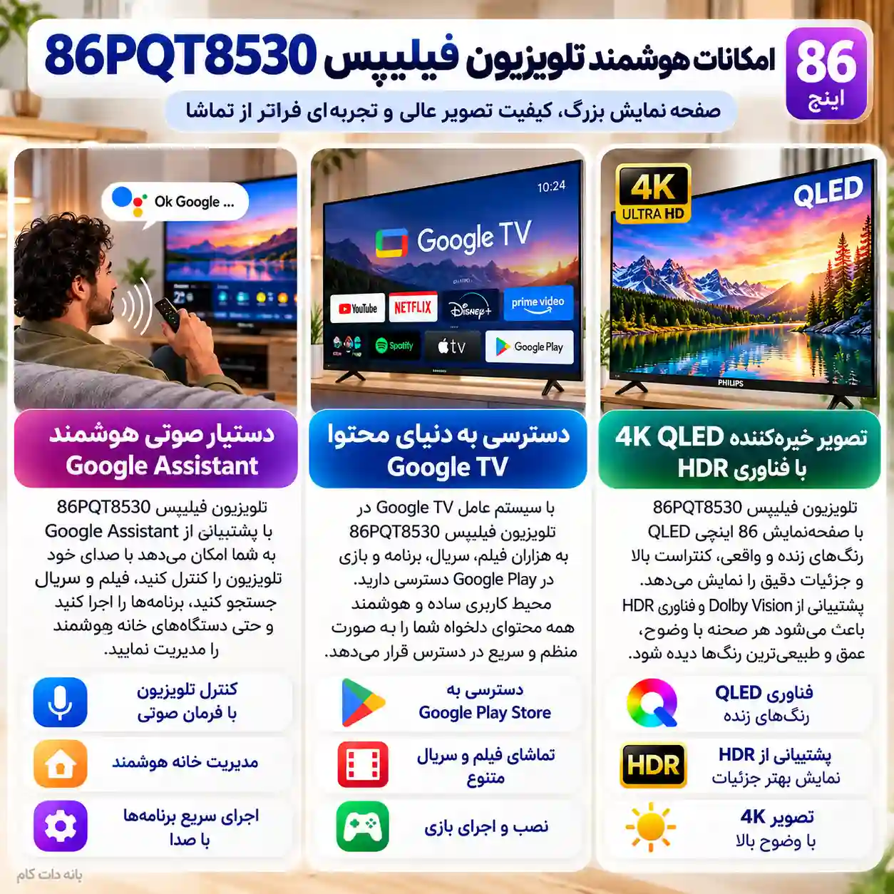 قیمت تلویزیون فیلیپس 86PQT8530