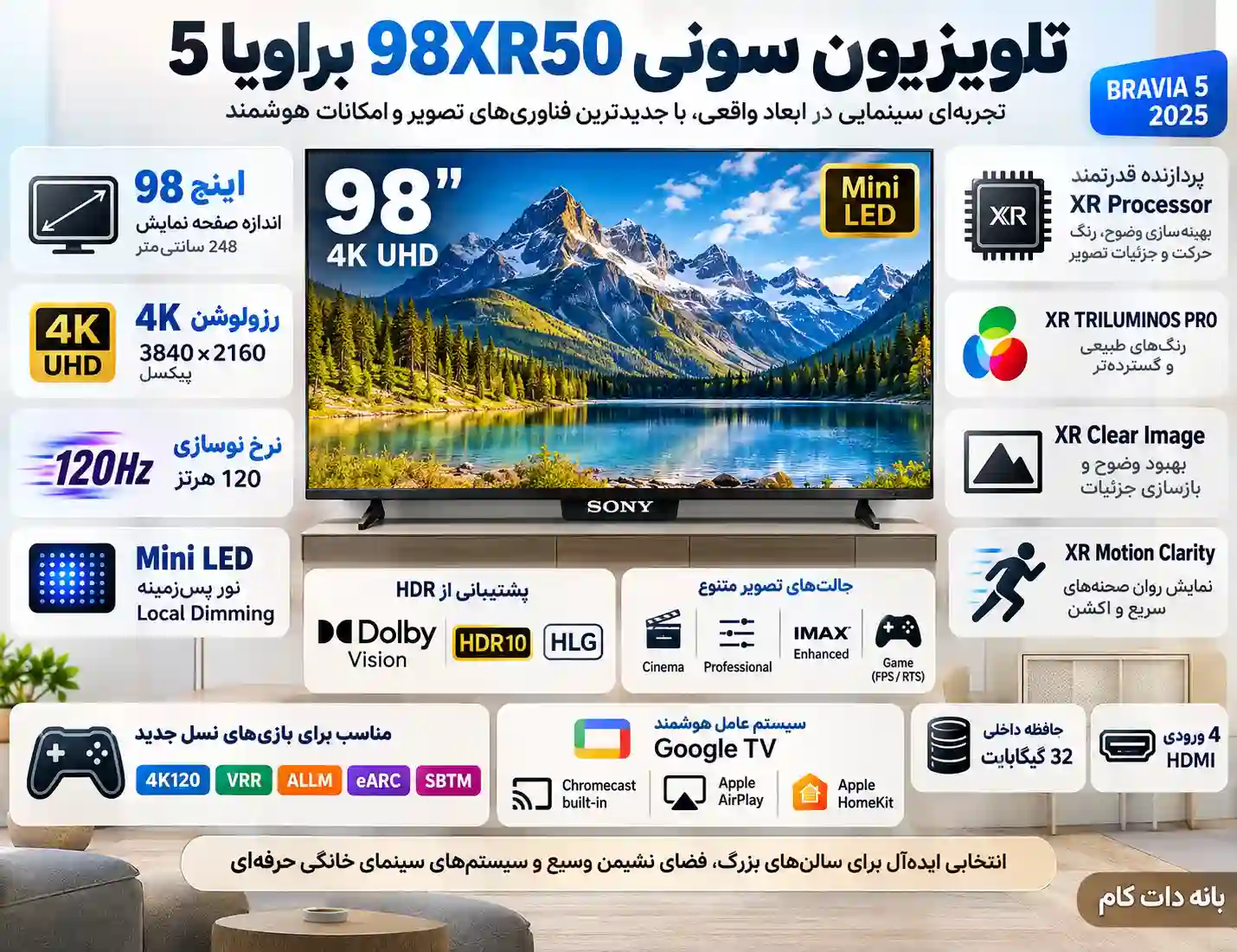 مشخصات تلویزیون سونی 98XR50